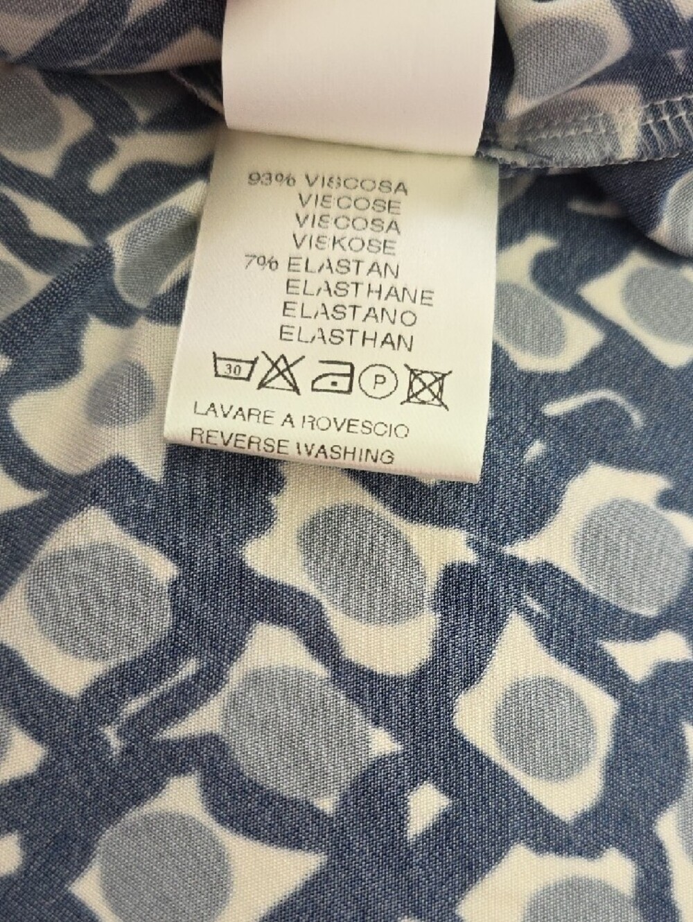 AGO e FILO Navy and White Geometric Long-Sleeve Wrap Dress.  Size 42 - Picture 13 of 14